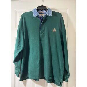 Vintage Guess Classic Sportswear Green Rugby Shirt Denim Collar Mens XL Long Slv